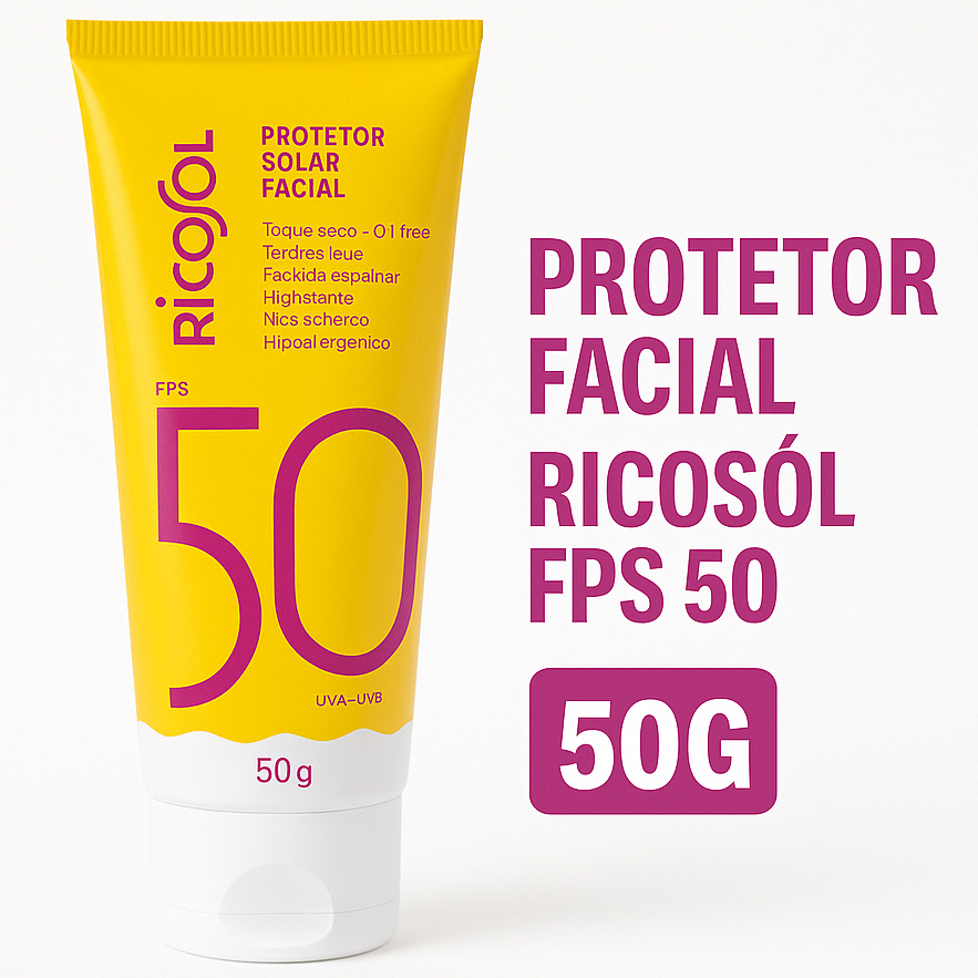 Protetor Solar Facial Ricosol Toque Seco Oil-free Fps 50 50g Vegano