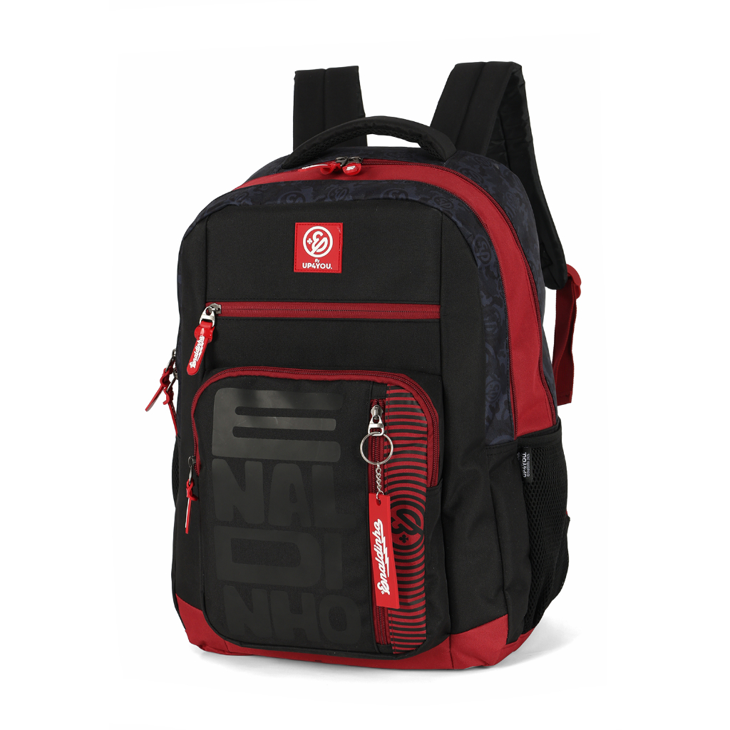 Detalhes do Kit Mochila de Costas G + Estojo Box Enaldinho Oficial | Preto e Vermelho | Logo Estilizado | 2 Peças