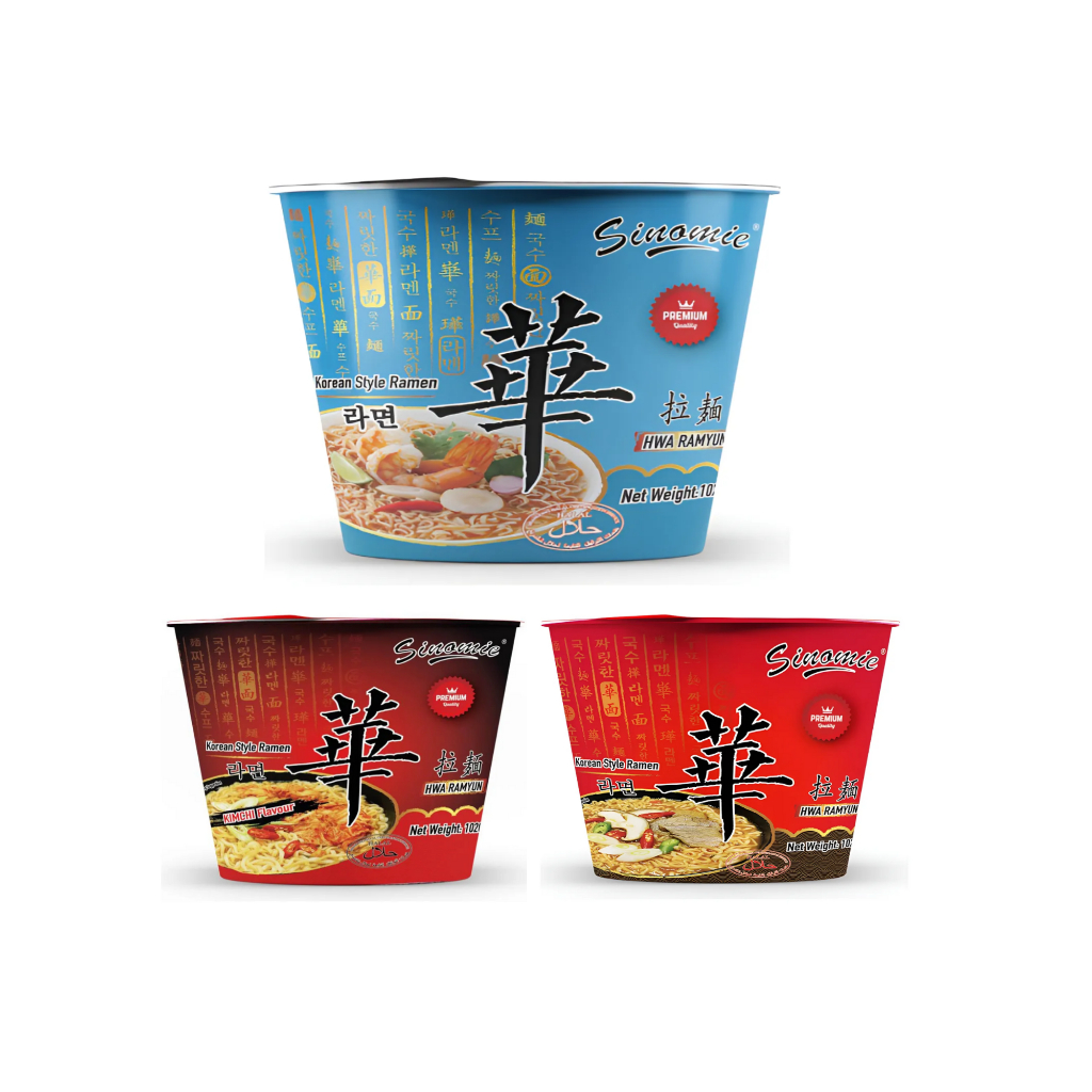 Lamen Sinomie 102g Estilo Coreano – Macarrão Sabores Kimchi, Frutos do Mar Picantes e Carne com Cogumelos | Mimos Korea