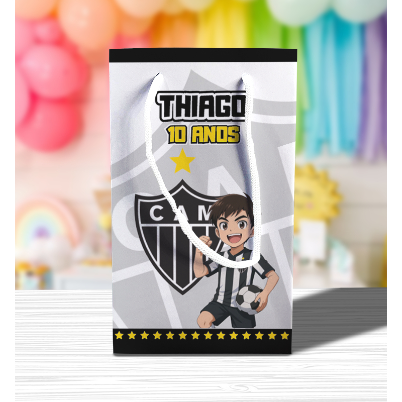 Sacolinha de Festa Atlético Mineiro Menino Lembrancinha Personalizada Kit Festa Sacola Pé Futebol