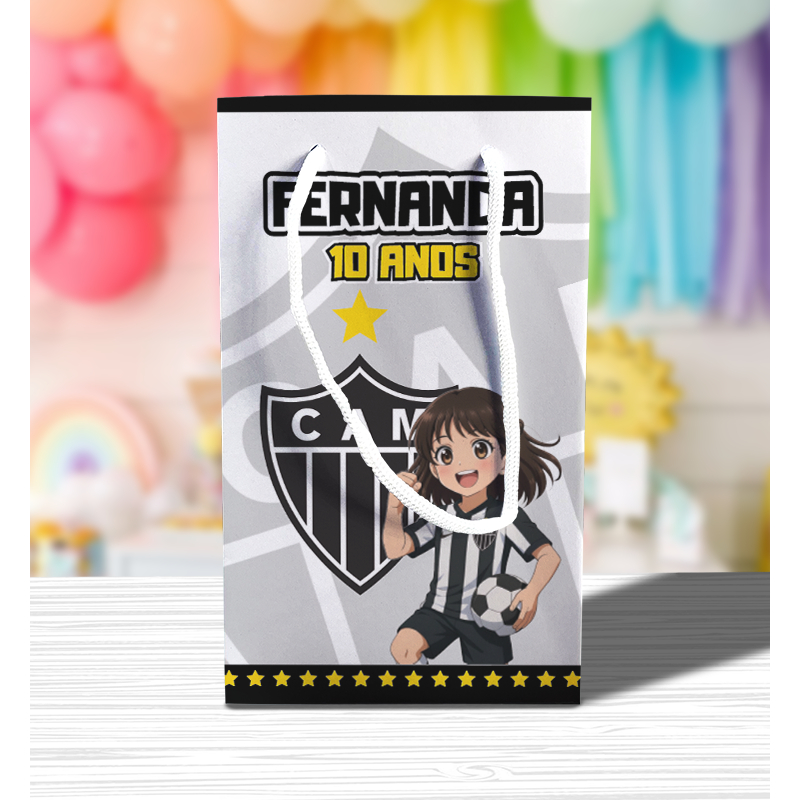 Sacolinha de Festa Atlético Mineiro Menina Lembrancinha Personalizada Kit Festa Sacola Pé Futebol