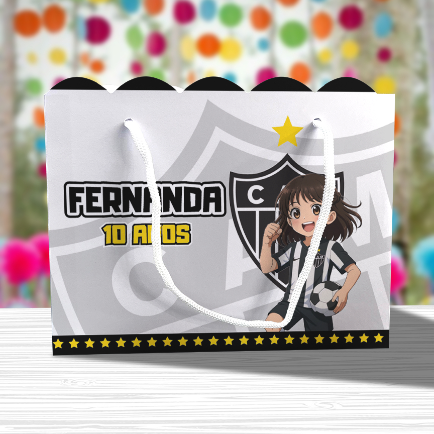 Sacolinha de Festa Atlético Mineiro Menina Lembrancinha Personalizada Kit Festa Sacola Ondulada Futebol