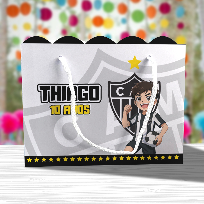 Sacolinha de Festa Atlético Mineiro Menino Lembrancinha Personalizada Kit Festa Sacola Ondulada Futebol