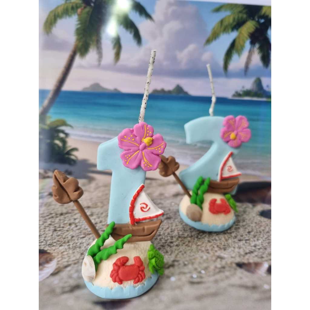 Vela Em Biscuit No Tema Moana Azul - PRONTA ENTREGA- em Oferta na Shopee