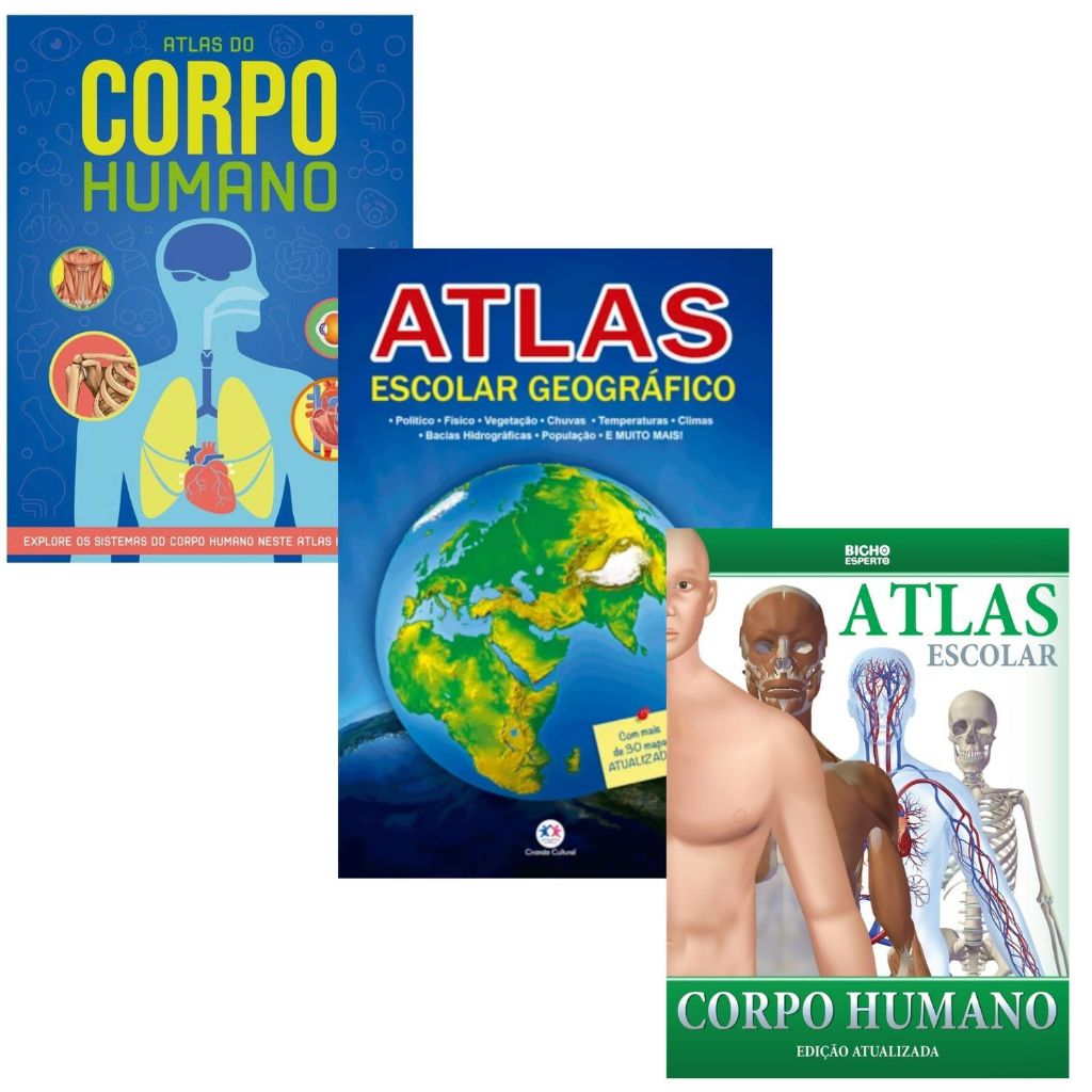 ATLAS ESCOLAR CORPO HUMANO E ATLAS GEOGRÁFICO KIT 2 UND CIRANDA