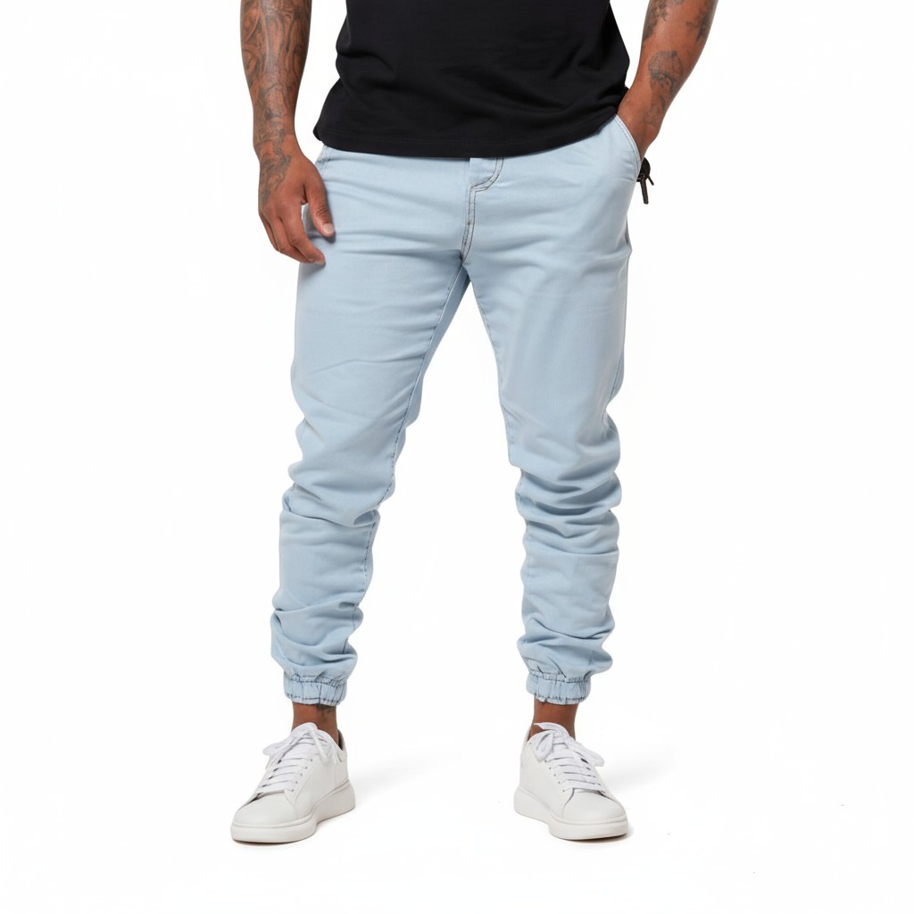 Calça Jogger Jeans clara Skinny Slim Sarja Masculina