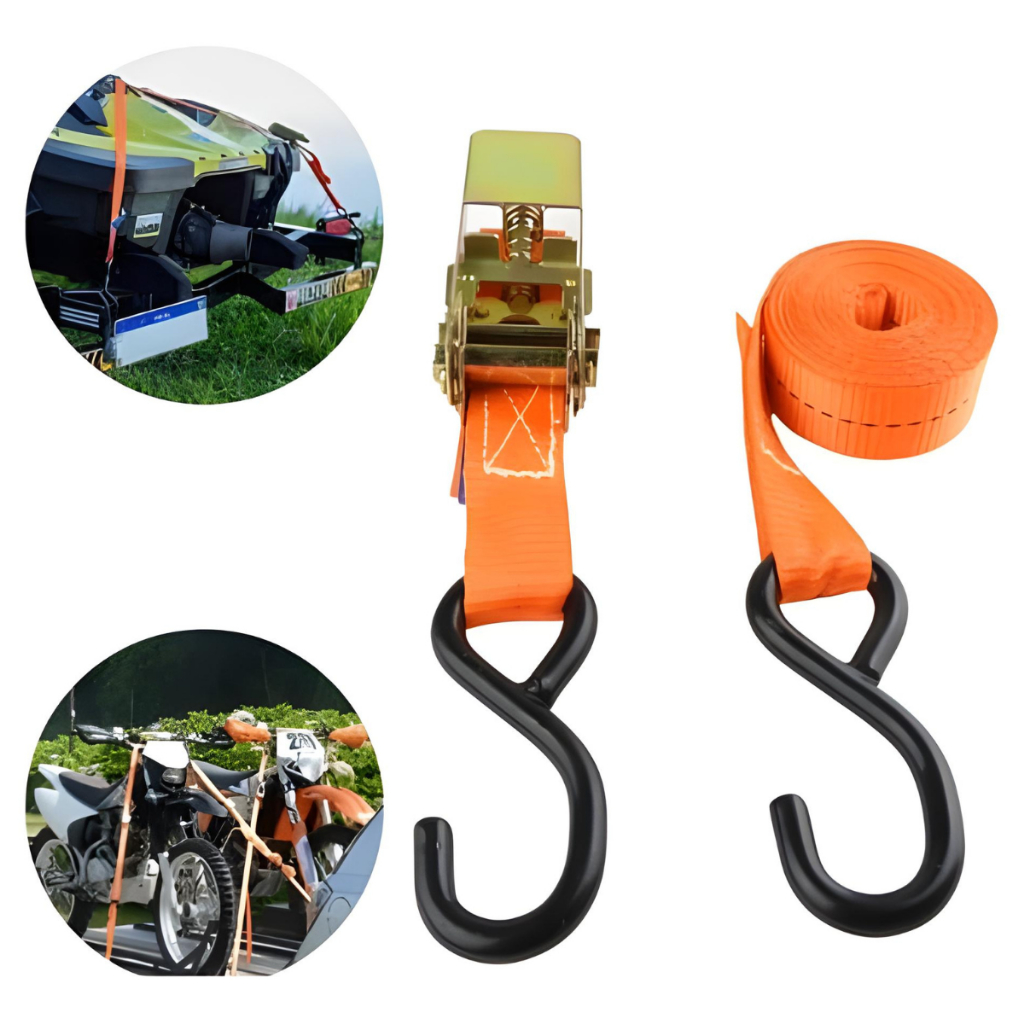 Kit 2 Cintas Catraca 3 Metros 25mm 800kg Amarração Cargas Moto Carro Jet Ski Barco Caminhonete