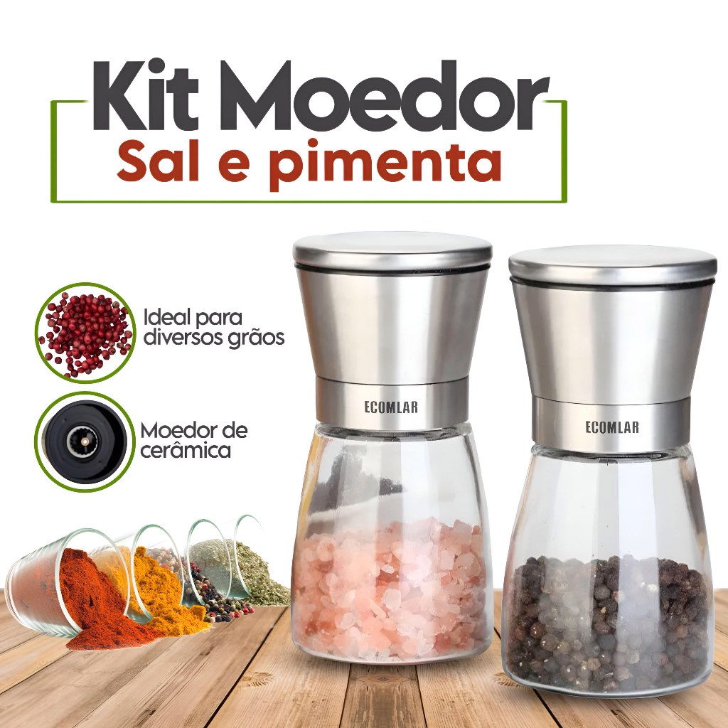 KIT 2 Moedor De Sal e Pimenta Inox - Moe Sal Grosso e Pimenta do Reino Para Cozinha Churrasco Portátil em Oferta na Shopee