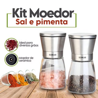 KIT 2 Moedor De Sal e Pimenta Inox - Moe Sal Grosso e Pimenta do Reino Para Cozinha Churrasco Portátil em Oferta na Shopee