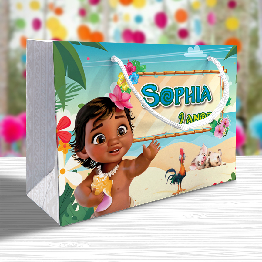 Sacolinha Moana Baby Personalizada Festa Lembrancinha Kit Festa Sacola Princesa Princesas Deitada Reta