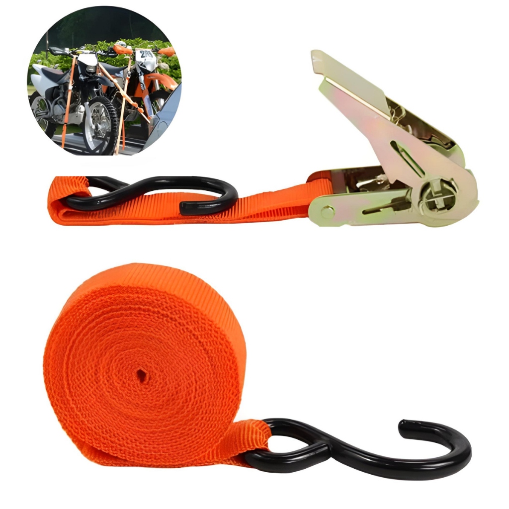 Kit 2 Jogo Cinta com Catraca 3m x 25mm 800kg Transporte Seguro Moto JetSki Carro Barco Carretinha