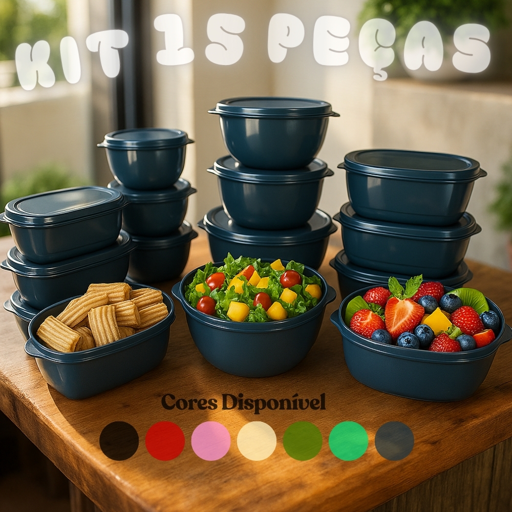 Kit 15 Potes Herméticos de Plástico com Tampa – Empilháveis e Ultra Resistentes para Alimentos