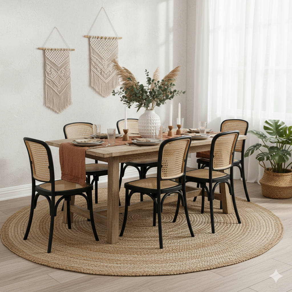 Conjunto 6 Cadeiras Amis Com Assento Rattan Sala de Jantar Empilhavel
