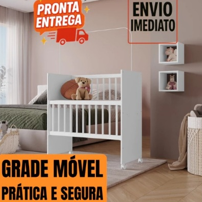 Mini Berço GRADE MOVEL - Colchão, Rodinhas e Varão de Mosqueteiro