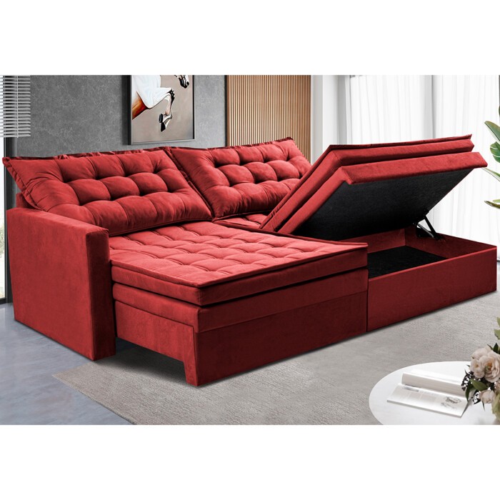 Sofá Sem Caixa Retrátil Baú 1,60m Cama inBox Secret Suede Velusoft Vermelho em Oferta na Shopee