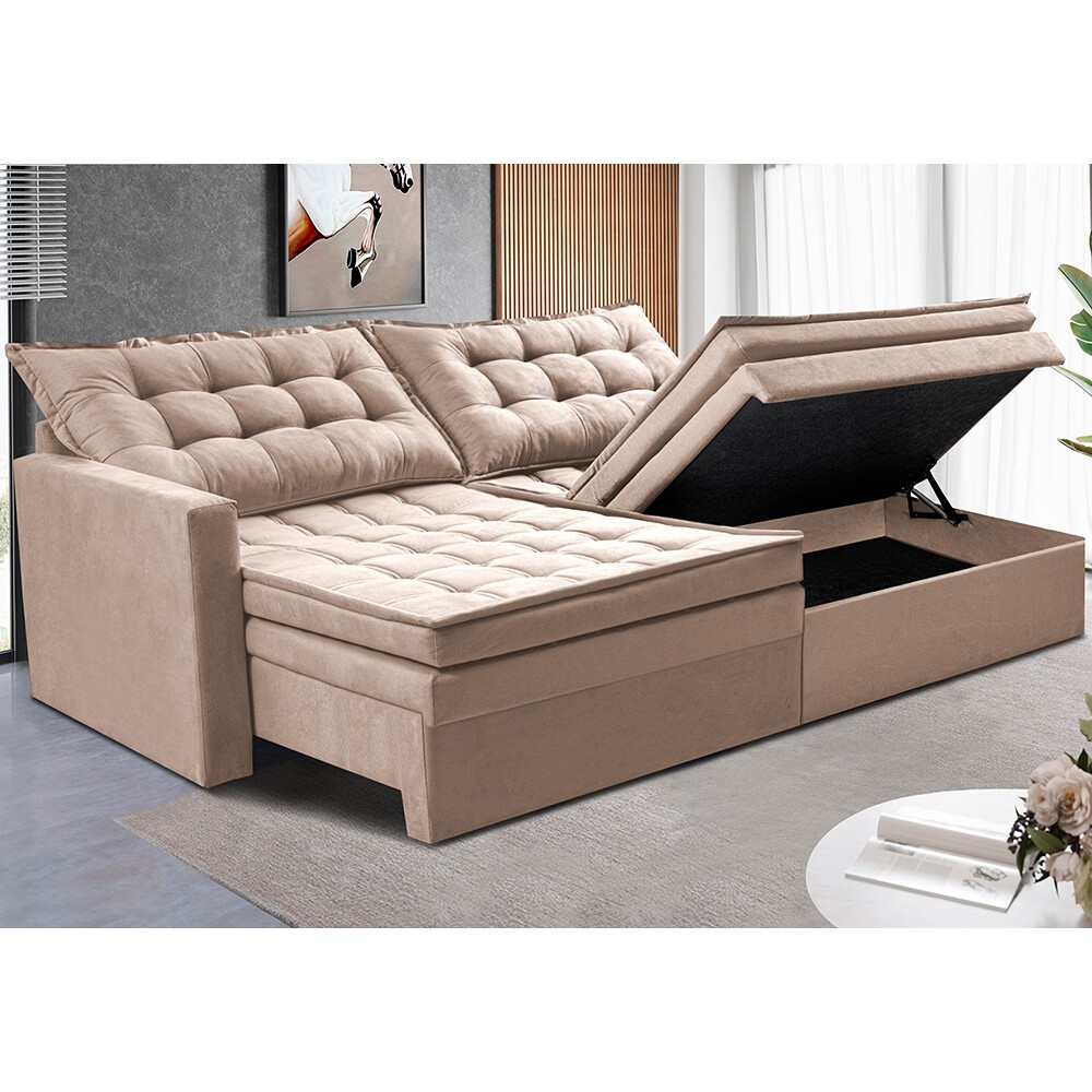 Sofá Sem Caixa Retrátil Baú 1,60m Cama inBox Secret Suede Velusoft Bege em Oferta na Shopee