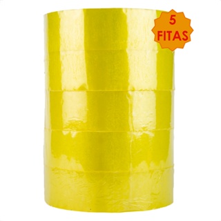 Kit 5 Fitas Adesiva 500 Metros Embalar Caixas Durex Transparente Larga Papelaria Rolo Amarela Grande em Oferta na Shopee
