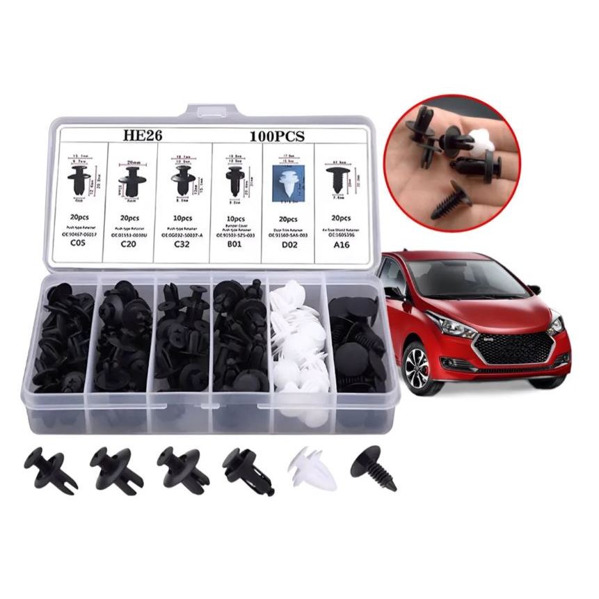 Kit 100 Grampo Presilha Automotiva Prendedor Hibrido De Clipes De Fixação De Peças Pino Parachoque Carro Universal em Oferta na Shopee