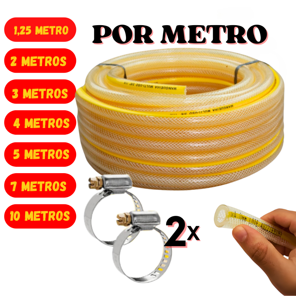 Mangueira De Gás + 2 Abraçadeiras Cozinha 3/8"x 4,0 mm Por Metro 2m, 3m, 4m, 5m, 7m, 10 Metros