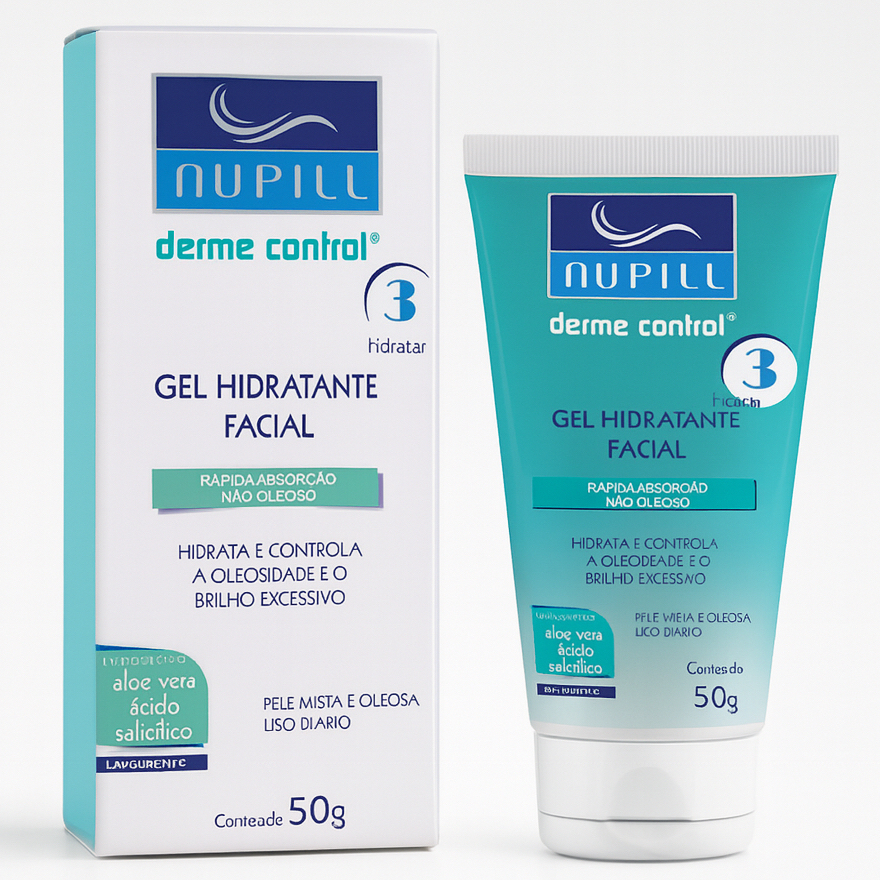 Hidratante Facial Nupill Derme Control Gel 50g Combate Oleosidade Pele Oleosa
