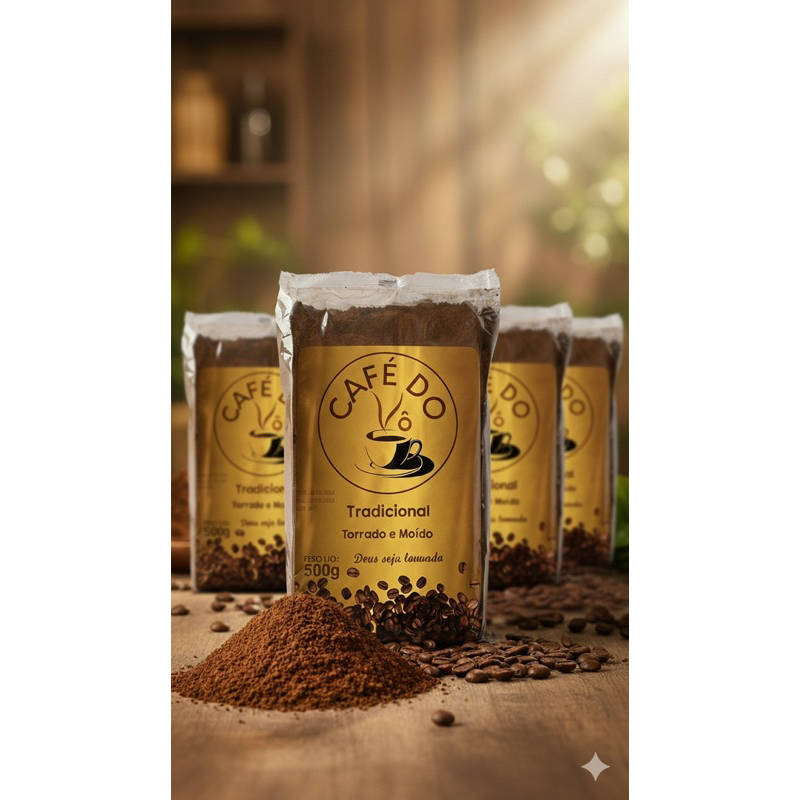 Kit 4pct CAFÉ MOÍDO PURO ARTESANAL ÁRABICA CASEIRO- Café do Vô 500gr