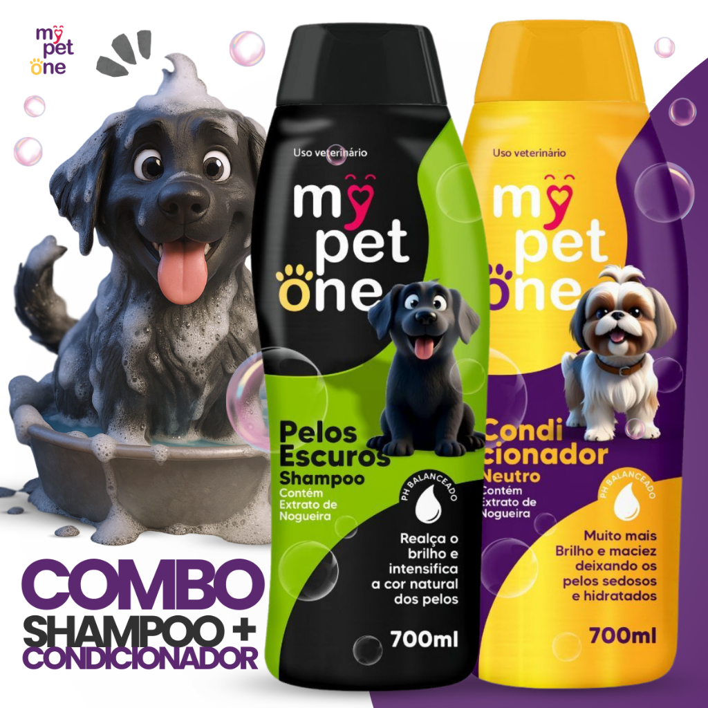 Shampoo Premium 700 mL Pêlos Escuros e Condicionador Cães e Gatos Mypetone em Oferta na Shopee