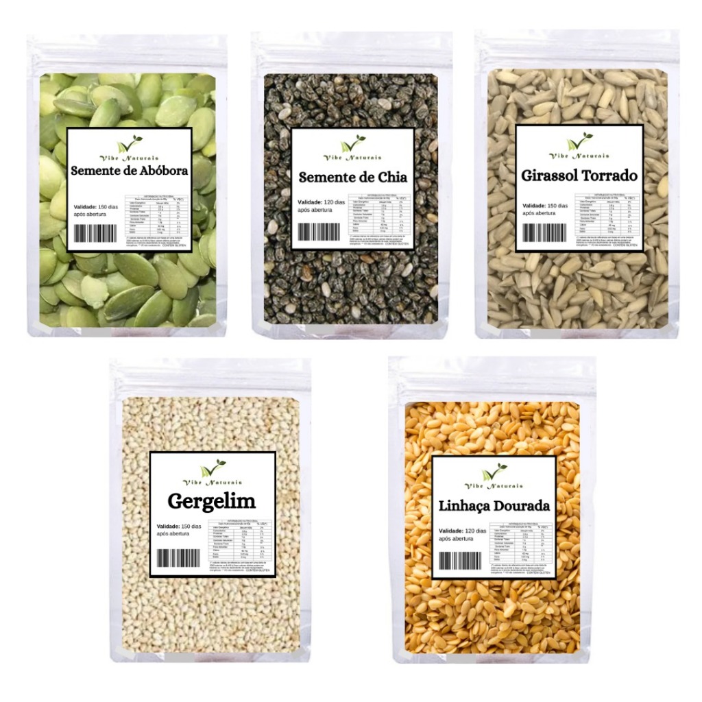 Mix De Sementes 100% Natural (Chia, abóbora, girassol, linhaça, gergelim) em Oferta na Shopee