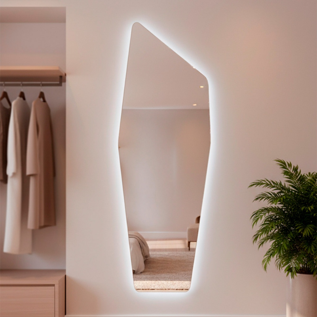 Espelho de Parede Orgânico Grande com Led Mod Moai 150x50 Decorativo para Quarto Banheiro Sala