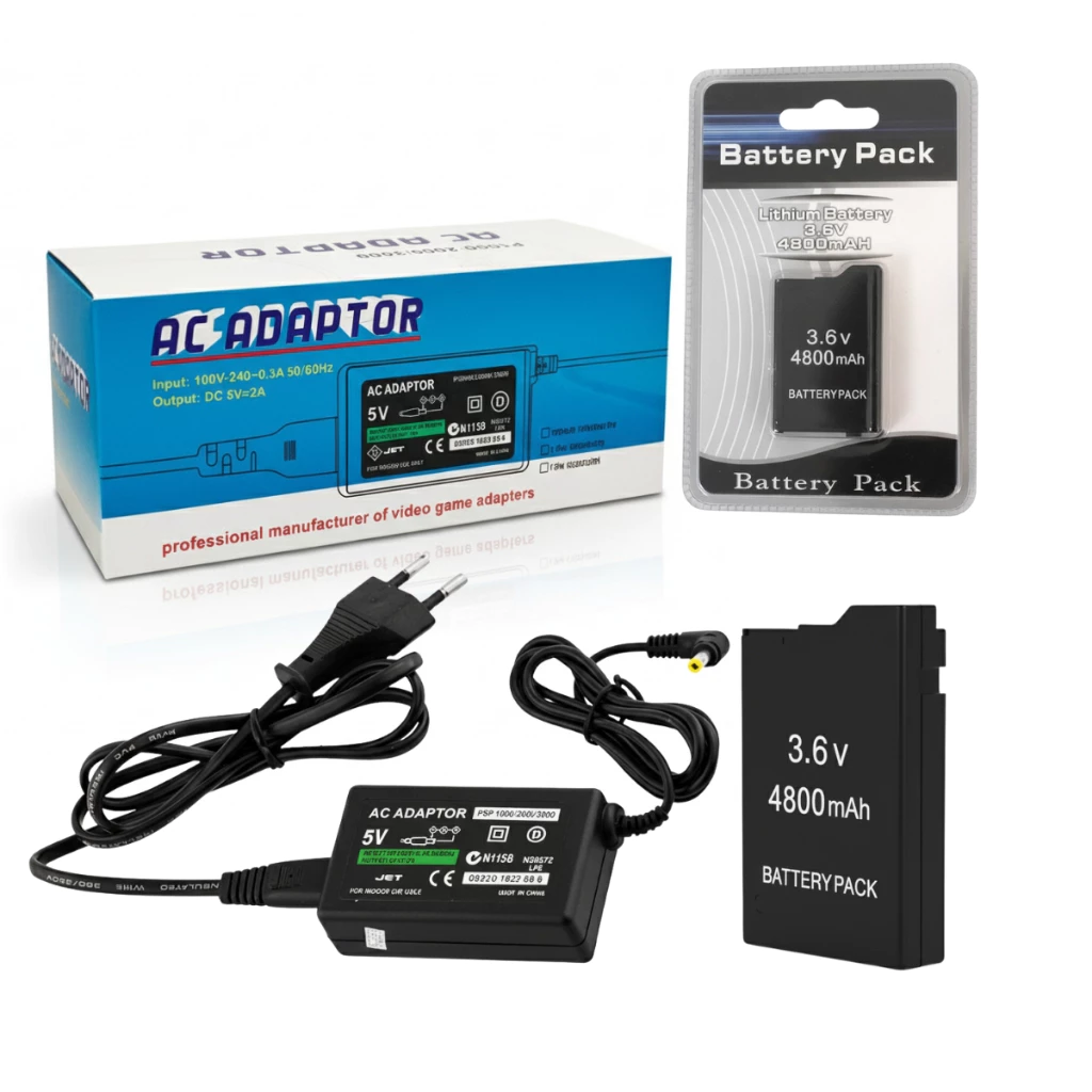 Kit unidade recarregável para PSP Slim + Fonte de Alimentação Carregador Bivolt para PSP