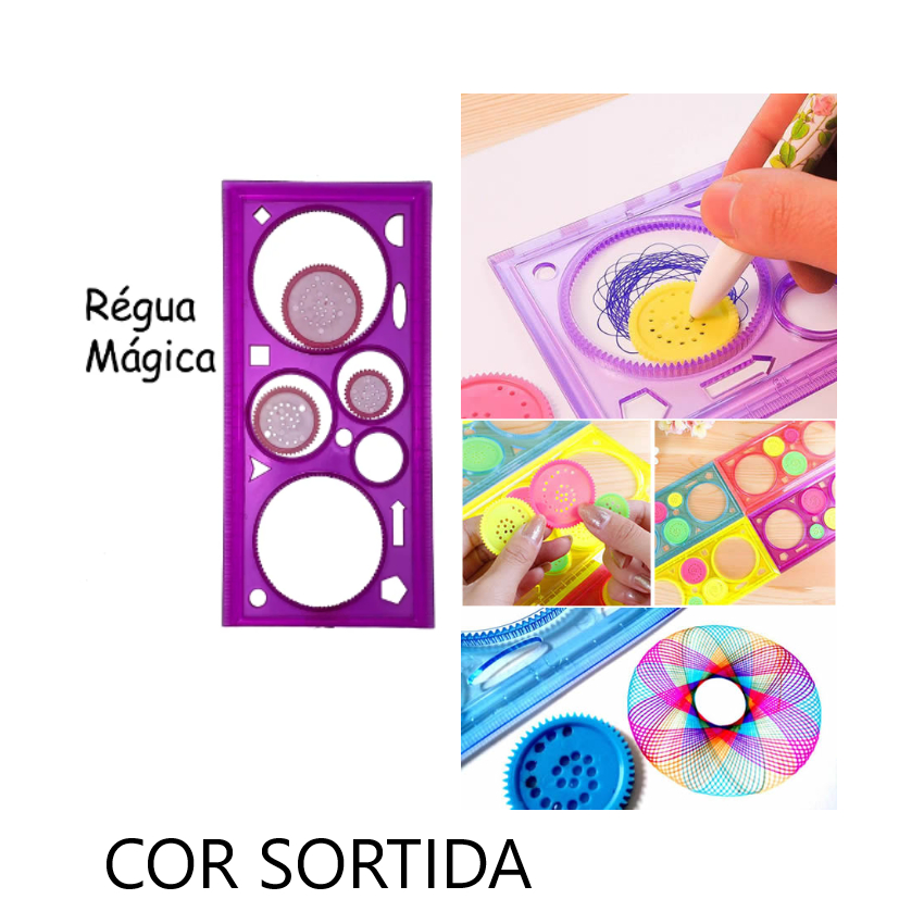 Régua Mágica Espirógrafo Mandala Spirograph Desenho 1 UNIDADE cor sortida Papelaria