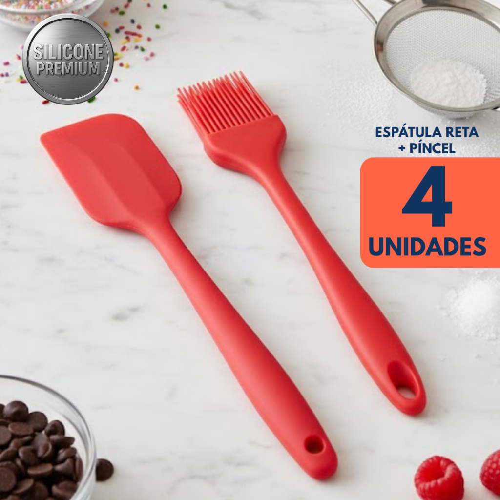 Kit Pincel e Espátula Pão Duro Silicone Utensílio Cozinha Confeitaria Bolo Massas Pães Pascoa