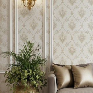 Papel de Parede Damask Alto Luxo - Rolo Importado de Alto padrão - 9,5m x 53cm - Cola Inclusa - Tom Nude e Dourado em Oferta na Shopee