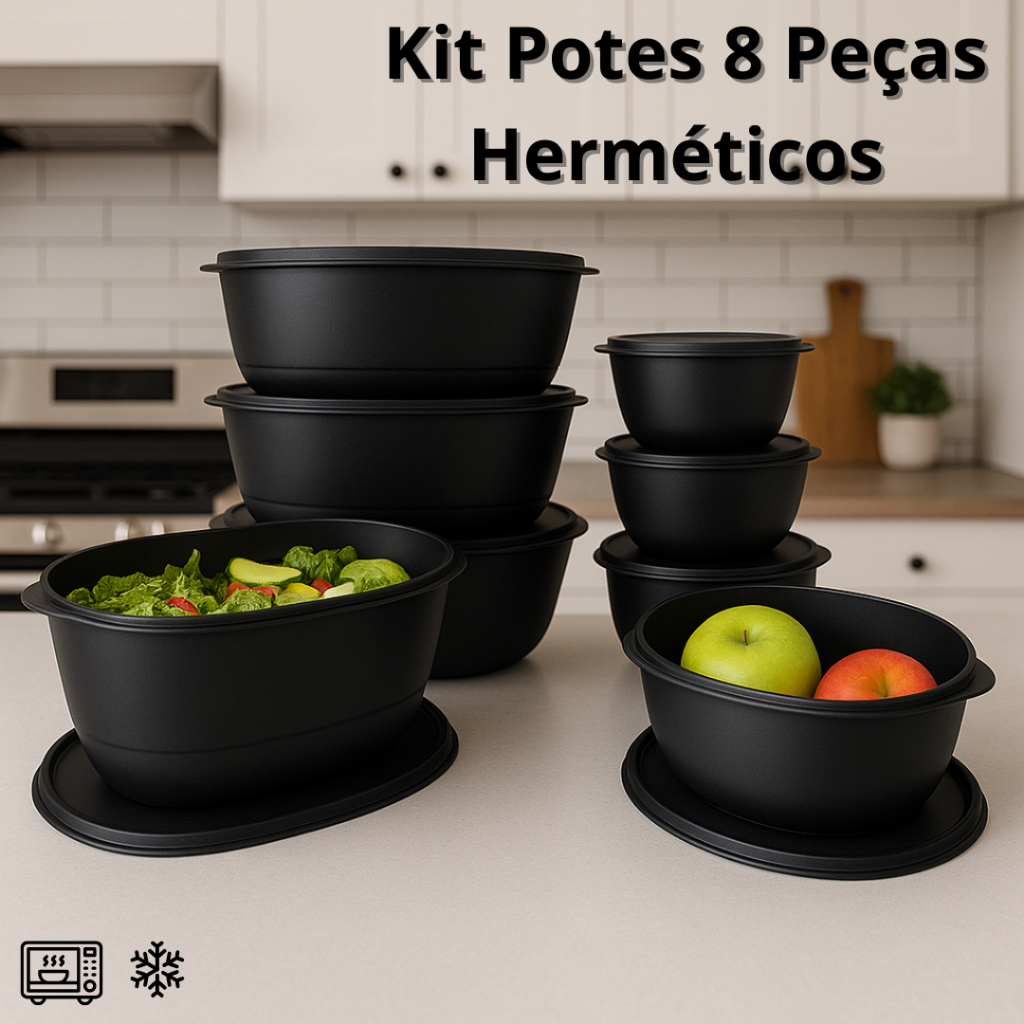 Imagem Kit Cozinha 8 Peças Potes Herméticos Livre BPA Freezer Microondas