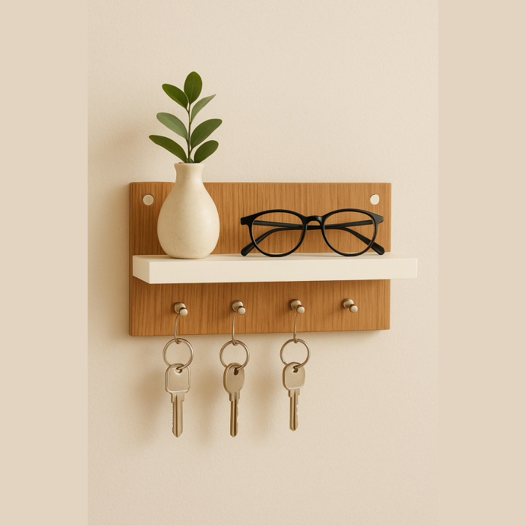 Porta Chave Com Prateleira Decorativo Porta Celular Porta Carteira 4 ganchos