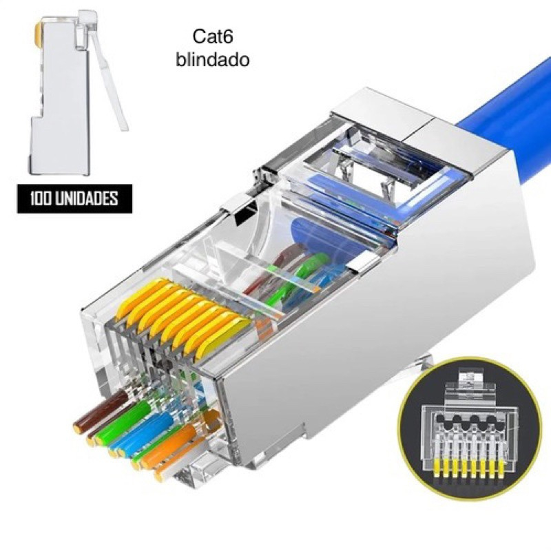 Kit Conectores RJ45 Cat6 Vazado Blindado de Passagem 5, 10, 20, 50, 100 - PEÇAS