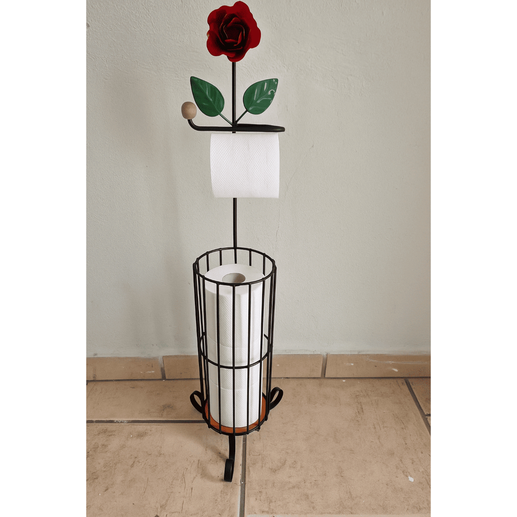 Porta Papel Higiênico De Cesto Chão Ferro E Rosas
