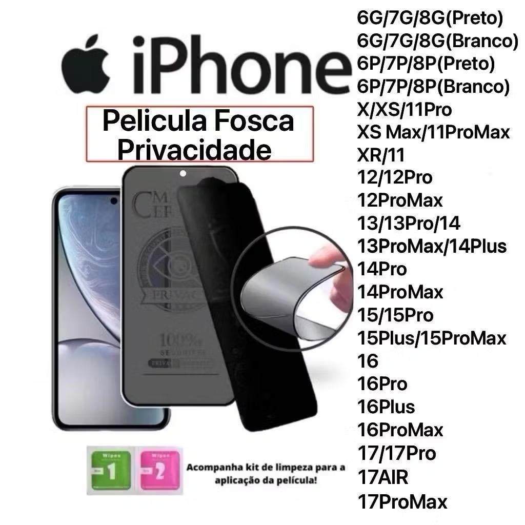 Kit De Película Cerâmica Fosca Privacidade para iPhone IOS 13/11/12/XR/14/15/16/17/17/17PROMAX