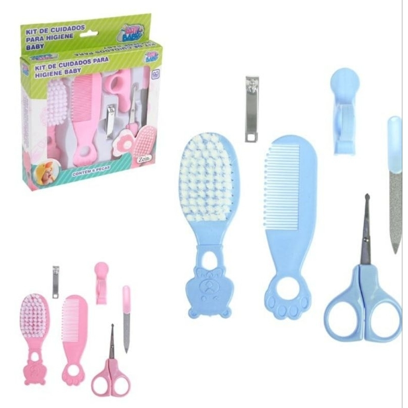 kit 6 Peças Higiene Cuidado do Bebê Recém Nascido Essencial, pente, escova,, cortador de unha