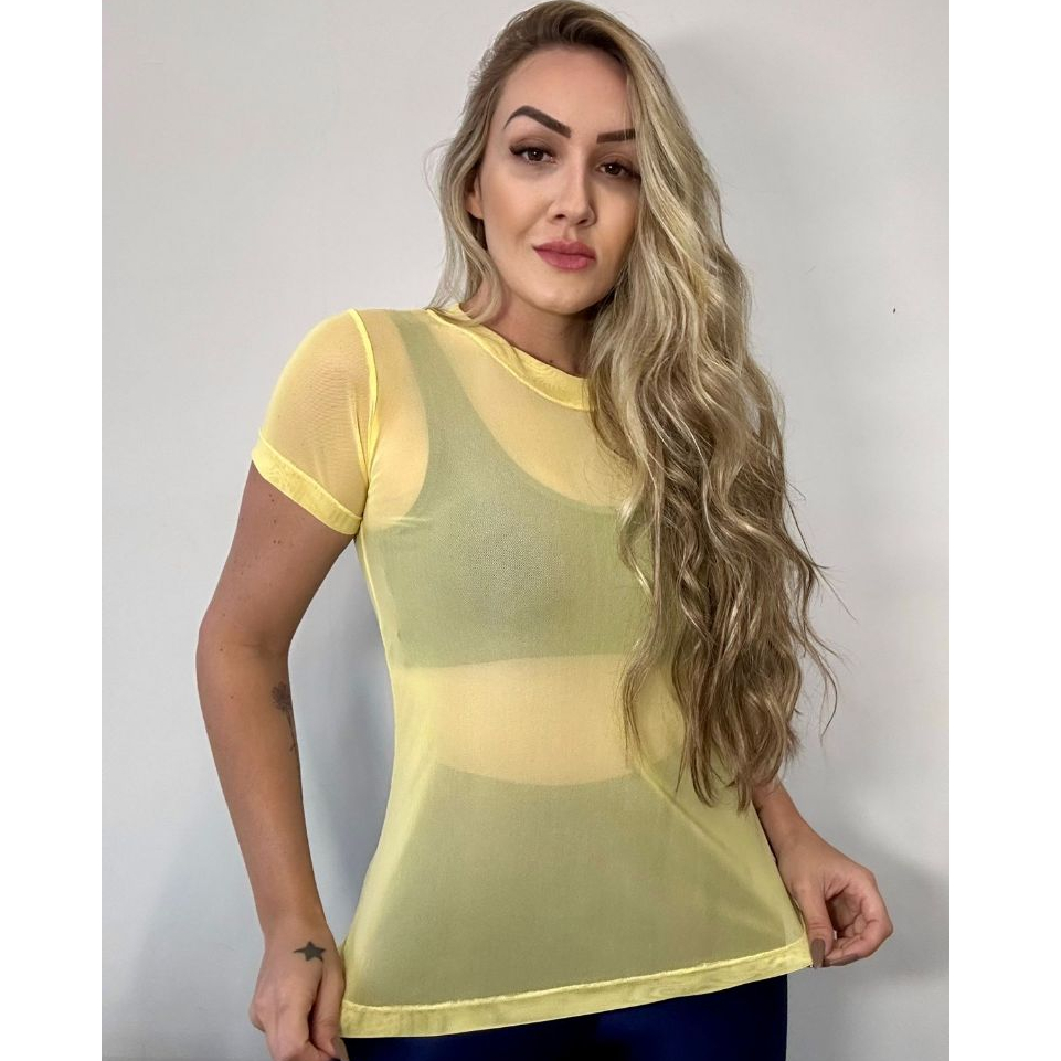 Blusa Feminina Tulê Fitness Academia Transparente Dry Fit em Oferta na Shopee