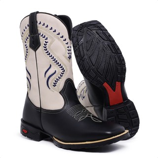 Texanas Masculina Country Rodeio Bota Botina Cano Medio Bordado Bico Quadrado Confortavel Resistente