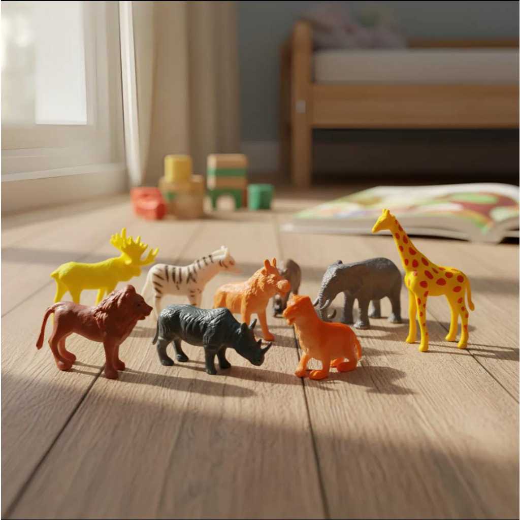 Kit Animais Safari Selvagem 12 Peças – Brinquedo Educativo Infantil, Animais da Selva em Miniatura
