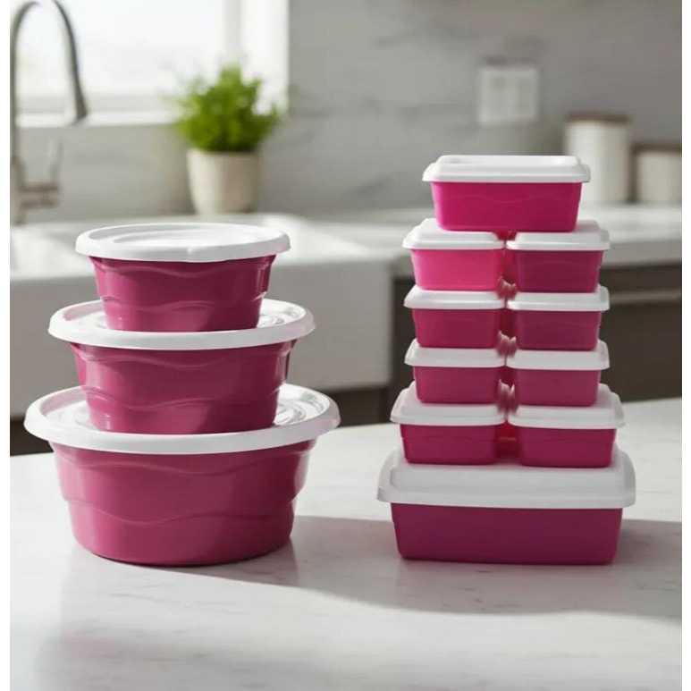 Kit 3 Bacias com Tampa + 10 Potes Plásticos com Tampa – Organize Sua Cozinha