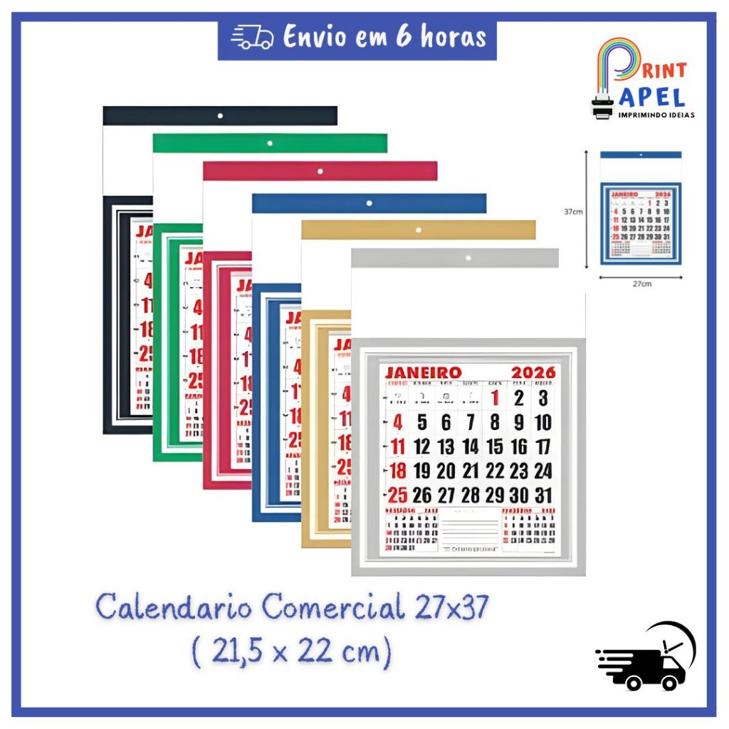 Folhinha De Calendário Comercial 2026 | 27x37cm | De Parede Lisa | Brinde Gráfico, Escritório ou Loja s/ Personalizar