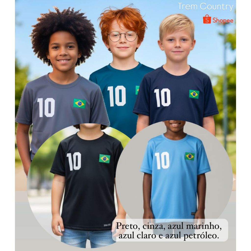 Camiseta Unissex Brasil Infantil Juvenil Bandeira Brasil Sport Futebol Casual Diversas Cores Azul em Oferta na Shopee