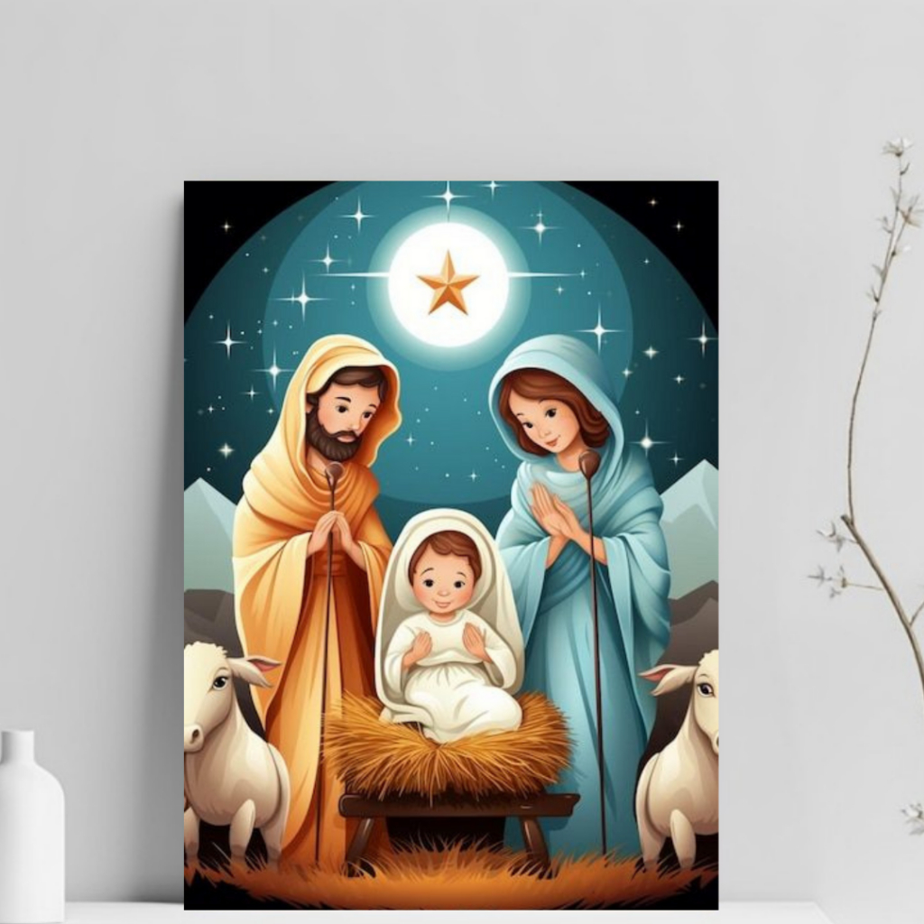 Quadro Decorativo Feliz Natal - Placa MDF 20x28cm menino jesus na majedoura, natal papai noel