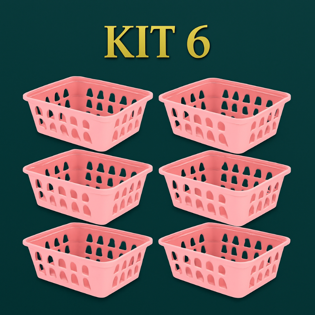 Kit 6 Cestos Organizadores Multiuso Rosa 16x12x6Cm em Oferta na Shopee