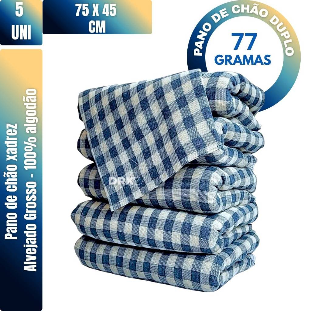Kit 5 Pano De Chão Limpeza Saco Xadrez 100% Algodão em Oferta na Shopee
