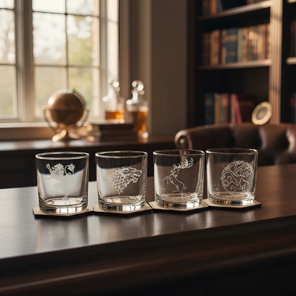 Jogo De Copos Game Of Thrones Whisky Com Base Madeira Gravação a Laser Kit em Oferta na Shopee