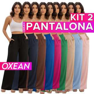 Kit 2 Calças Feminina Pantalona Cintura Alta Tecido Duna em Oferta na Shopee