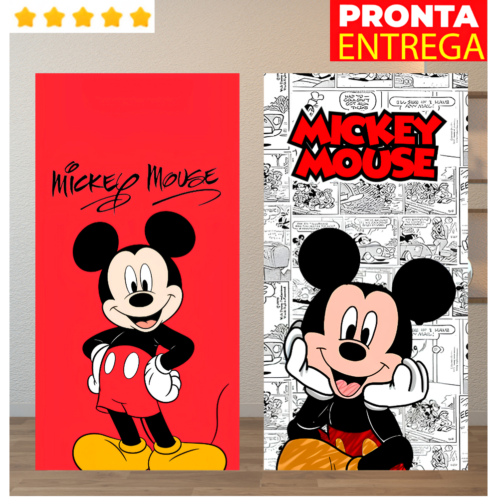 Toalha Banho Praia Piscina Mickey Infantil Felpa Estampada